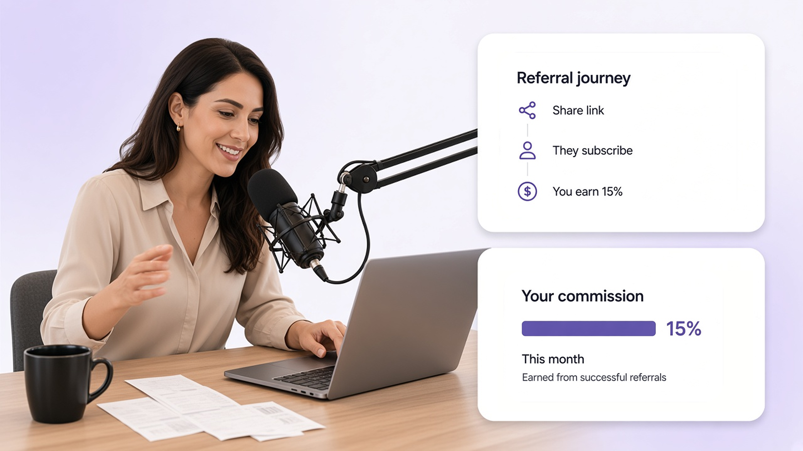 Affiliate partner sharing ClearSpend and earning 15% commission on referrals