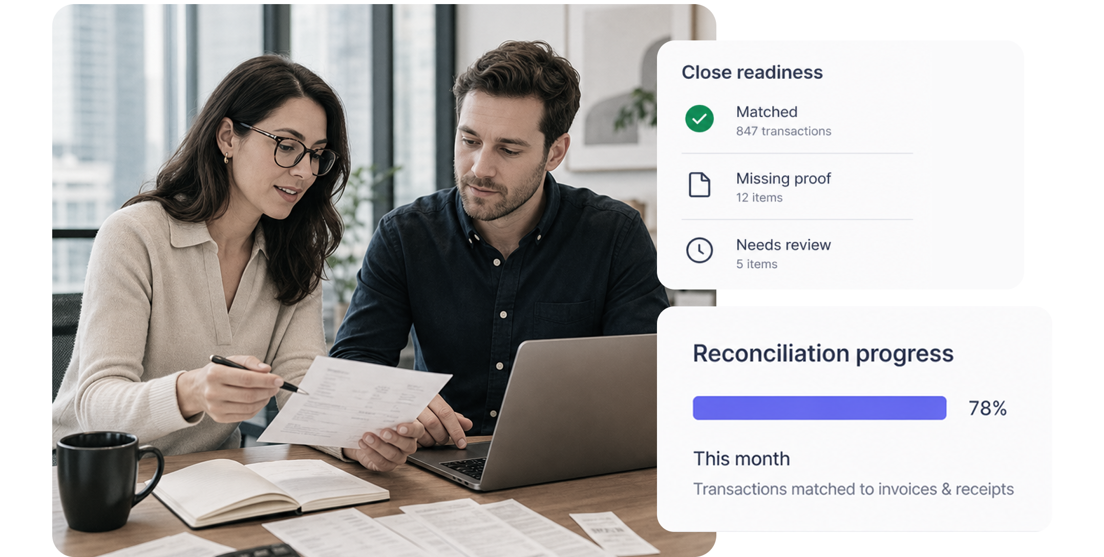Finance team collaborating with ClearSpend AI reconciliation dashboard