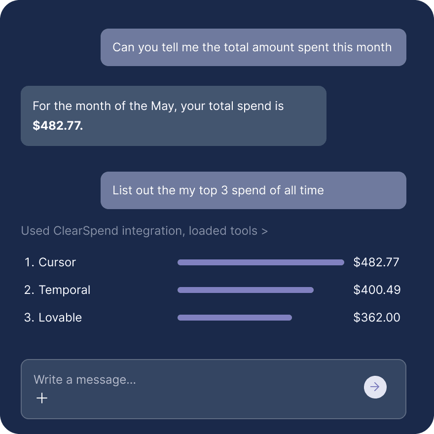AI assistant answering spend questions via ClearSpend AI MCP
