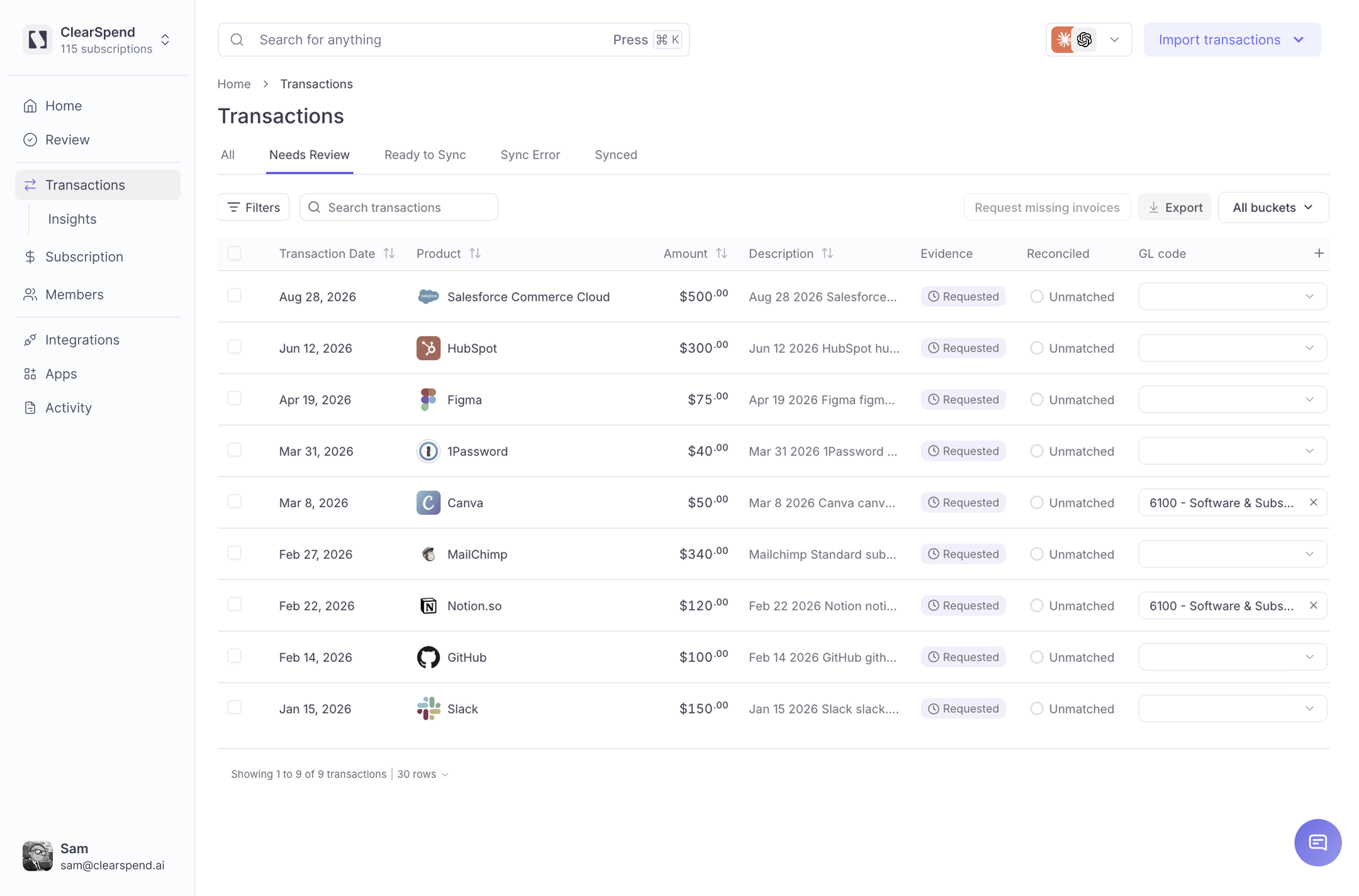 ClearSpend AI review view