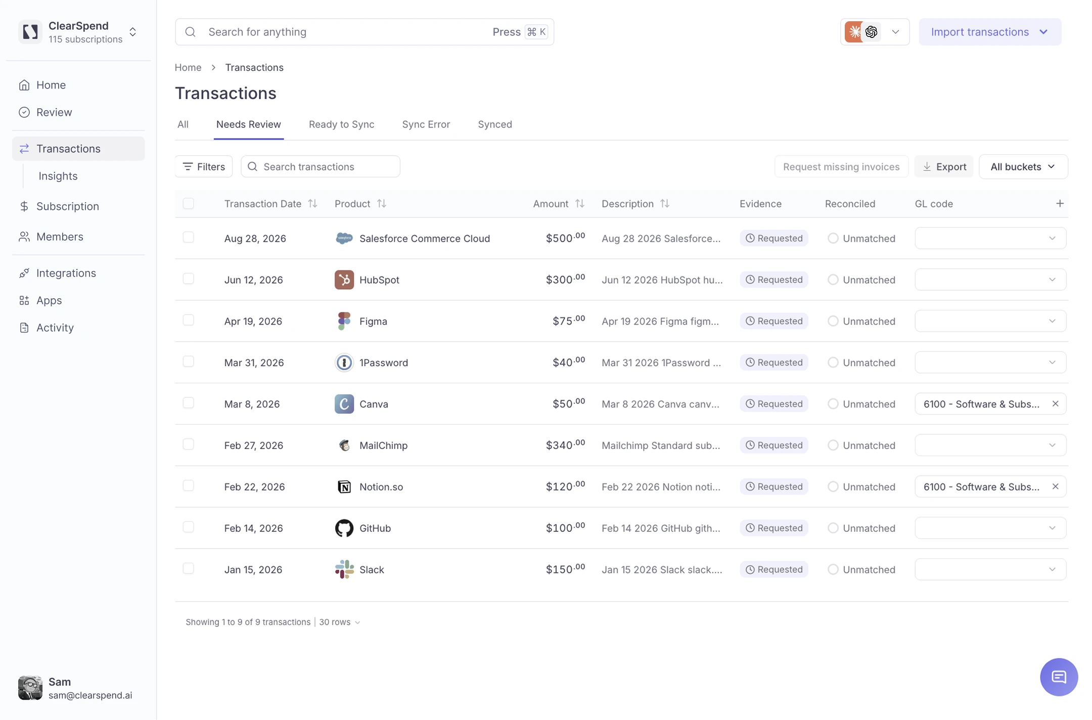 ClearSpend AI review view